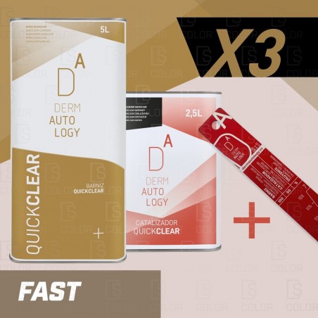 DS Color-DERMAUTOLOGY BARNICES-KIT DERMAUTOLOGY BARNIZ QUICKCLEAR 5LT + CATALIZADOR RAPIDO 2,5LT (X3 KITS) + REGALO REGLA MEZ...