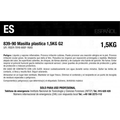 DS Color-GLASURIT MASILLAS-GLASURIT 839-90 MASILLA PARA PLASTICOS 1,5KG