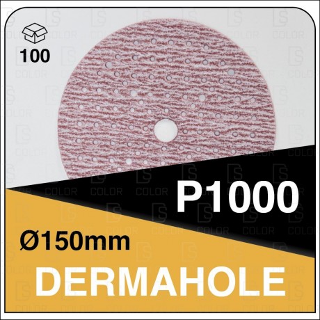 DERMAUTOLOGY MULTI-HOLE ABRASIVE DISCS DERMAHOLE 150MM P1000 (100u)