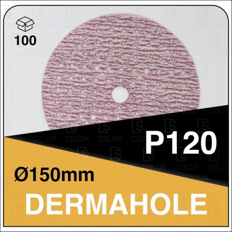 DERMAUTOLOGY MULTI-HOLE ABRASIVE DISCS DERMAHOLE 150MM P120 (100u)
