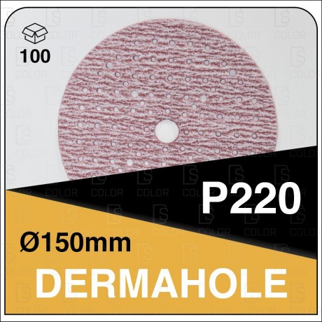 DERMAUTOLOGY MULTI-HOLE ABRASIVE DISCS DERMAHOLE 150MM P220 (100u)