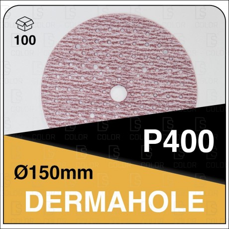 DERMAUTOLOGY MULTI-HOLE ABRASIVE DISCS DERMAHOLE 150MM P400 (100u)
