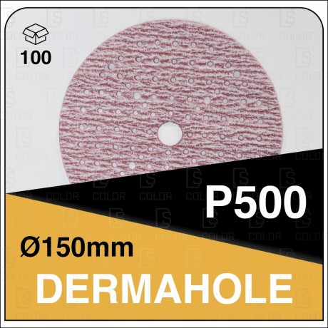 DERMAUTOLOGY MULTI-HOLE ABRASIVE DISCS DERMAHOLE 150MM P500 (100u)