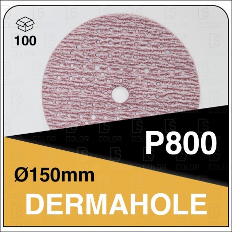 DERMAUTOLOGY MULTI-HOLE ABRASIVE DISCS DERMAHOLE 150MM P800 (100u)