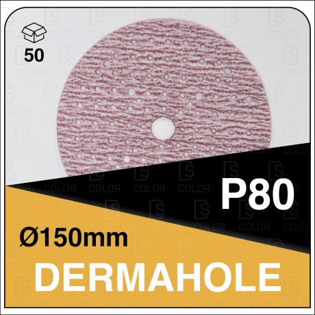 DERMAUTOLOGY MULTI-HOLE ABRASIVE DISCS DERMAHOLE 150MM P80 (50u)